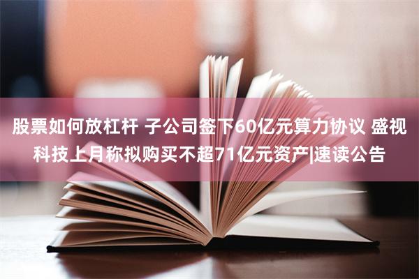 股票如何放杠杆 子公司签下60亿元算力协议 盛视科技上月称拟购买不超71亿元资产|速读公告