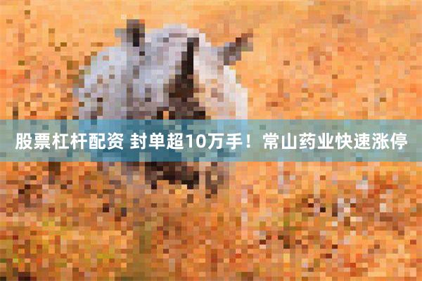 股票杠杆配资 封单超10万手！常山药业快速涨停