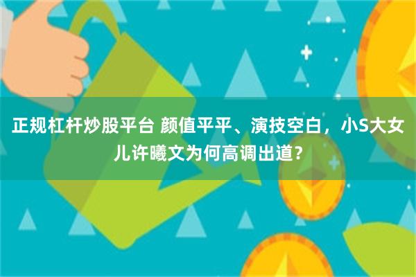 正规杠杆炒股平台 颜值平平、演技空白，小S大女儿许曦文为何高调出道？