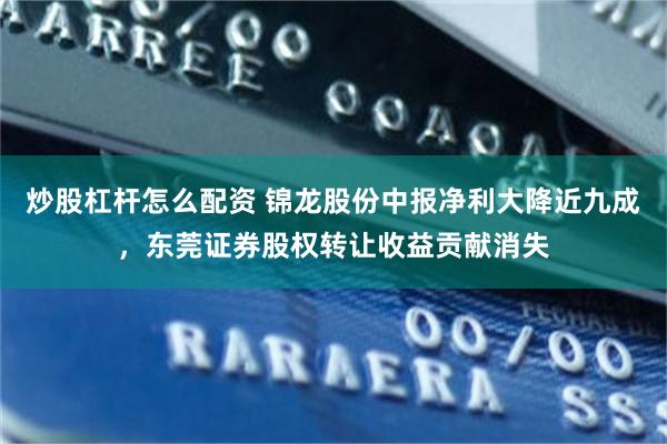 炒股杠杆怎么配资 锦龙股份中报净利大降近九成，东莞证券股权转让收益贡献消失